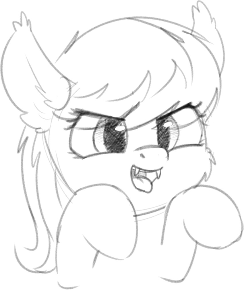 2022 alternate_species bat_pony equid eyelashes fangs female feral friendship_is_magic hasbro hi_res mammal mane monochrome my_little_pony octavia_(mlp) open_mouth simple_background sketch solo tongue tongue_out zippysqrl