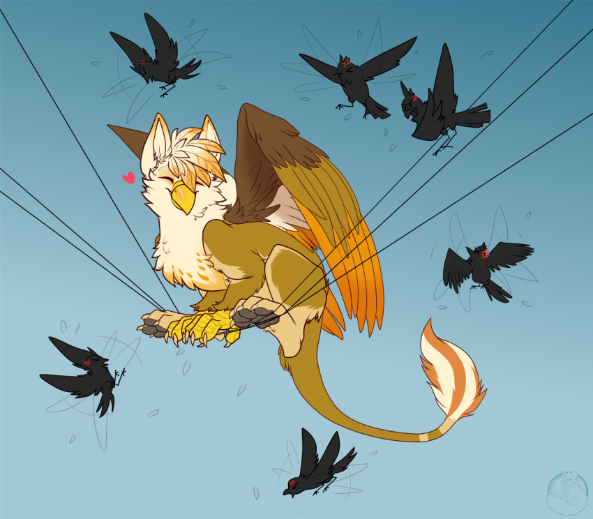 &lt;3 2022 ambiguous_gender avian carifoxleopard claws day detailed_background digital_media_(artwork) feathered_wings feathers feral gryphon mythological_avian mythology outside sky smile wings