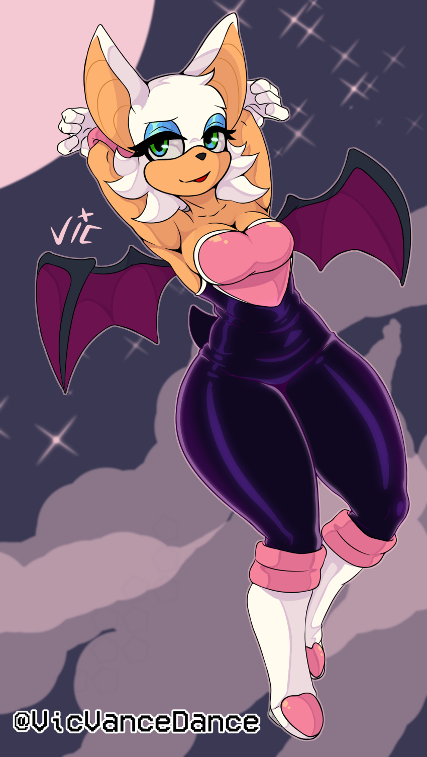 absurd_res anthro big_breasts boots breasts chiropteran clothing female footwear gloves hair handwear hi_res latex_legwear mammal rouge_the_bat sega solo sonic_the_hedgehog_(series) tagme vicvance white_hair wings