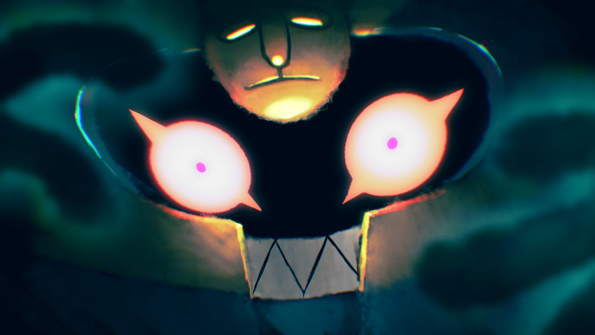 absurdres blurry close-up cofagrigus egyptian glowing glowing_eyes higa-tsubasa highres looking_at_viewer no_humans orange_eyes pokemon pokemon_(creature) sharp_teeth solo teeth