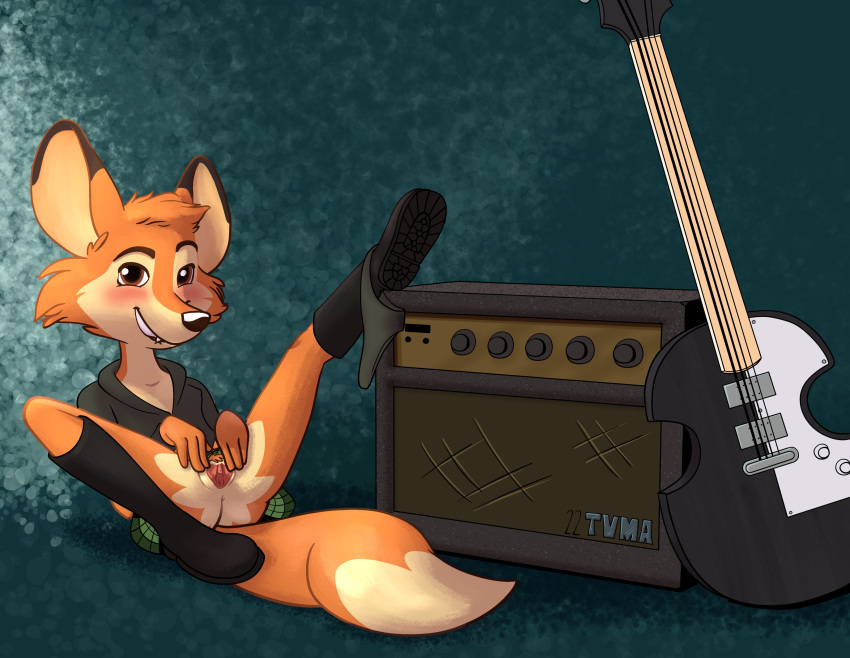 2022 absurd_res amplifier anthro bite biting_lip biting_own_lip boots bottomwear canid canine clothing darma_(rock_dog) electric_guitar female footwear fox fur genitals guitar hi_res knee_boots knee_highs legwear looking_at_viewer mammal musical_instrument one_leg_up orange_body orange_fur panties panties_around_one_leg plucked_string_instrument presenting presenting_pussy pussy raised_leg rock_dog self_bite skirt solo spread_legs spread_pussy spreading string_instrument tvma underwear underwear_around_one_leg upskirt