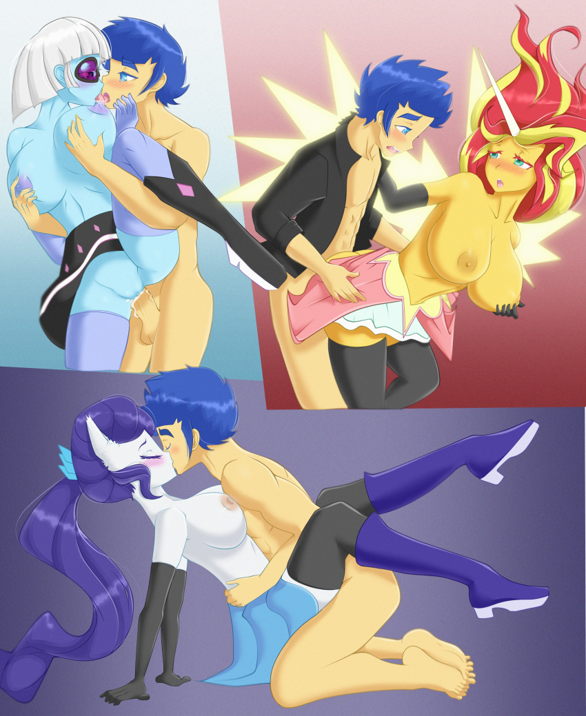 absurd_res anthro anthrofied areola armwear blue_eyes blue_hair blush boots breasts clothed clothing elbow_gloves equestria_girls equid equine eyewear female flash_sentry_(eg) footwear friendship_is_magic genitals gloves hair handwear hi_res horn horned_humanoid horse human humanoid kamushek228 legwear male male/female mammal my_little_pony nipples partially_clothed penetration photo_finish_(eg) pony purple_hair pussy rarity_(mlp) sex stockings sunglasses sunset_shimmer_(eg) topless vaginal vaginal_penetration winged_humanoid wings