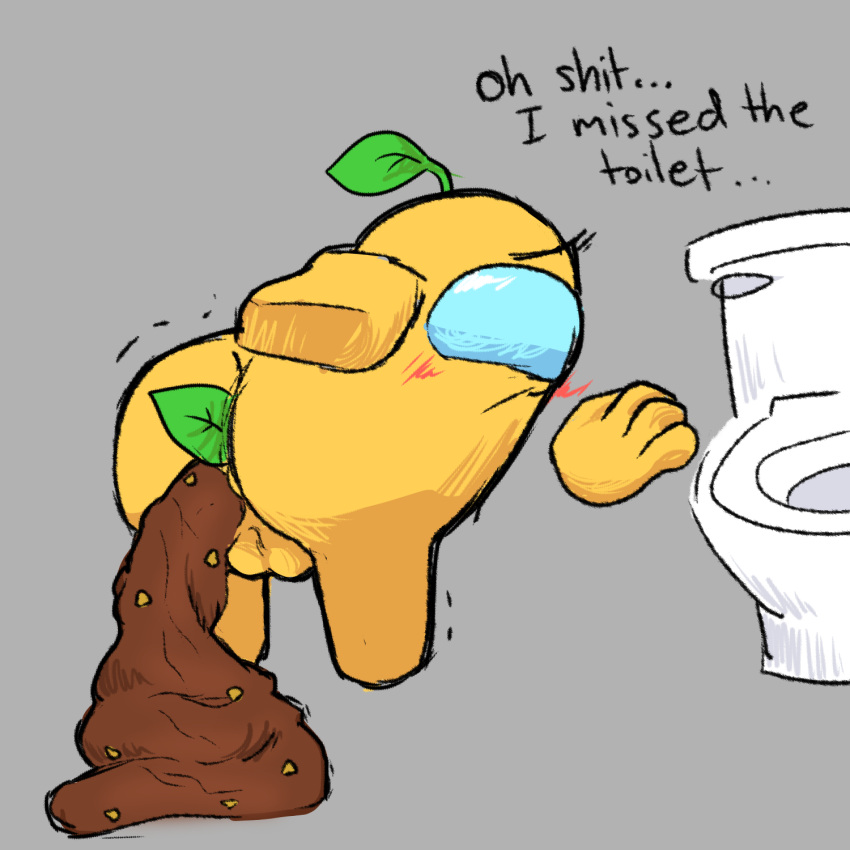 among_us balls blush crewmate_(among_us) feces genitals hi_res humanoid humiliation innersloth male male/male scat solo toilet video_games yellow_(among_us)