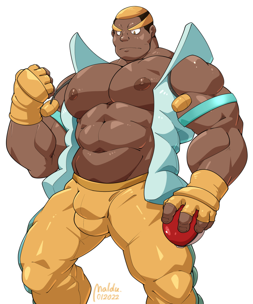 absurdres bara dark-skinned_male dark_skin elite4 fighting_stance highres maldu_(chokeylover) marshal_(pokemon) muscular poke_ball pokemon pokemon_(game) pokemon_bw pokemon_bw2