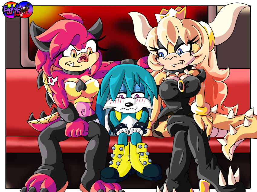 absurd_res anthro armadillo backpack black_boots black_clothing black_dress black_footwear blonde_hair blue_eyes blush blush_lines boots bowsette_meme breasts canid canine claws clothed clothing collar crown digital_media_(artwork) dragon dress drifa_the_armadillo/warthog eggbot15 eyeshadow fan_character feet female fennec footwear fox fur gold_(metal) gold_crown gold_jewelry group hair handwear hi_res horn hybrid idw_publishing jewelry kitsunami_the_fennec long_hair makeup male mammal mario_and_luigi_(series) mario_bros meme midbus multicolored_hair muscular nintendo pink_body pink_fur pink_hair pink_nose purple_eyes reptile roksana_the_dragon/turtle scalie sega sharp_teeth shoes sitting smile sonic_the_hedgehog_(comics) sonic_the_hedgehog_(idw) sonic_the_hedgehog_(series) spiked_back spiked_collar spiked_tail spikes spikes_(anatomy) suid suina super_crown tan_body tan_skin teeth toes turtle video_games warthog xenarthran yellow_eyes