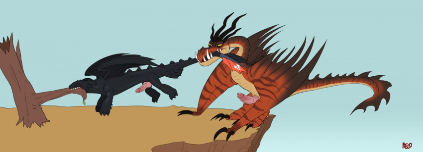 claws dragon dreamworks duo feral fivers11 genitals hookfang_(httyd) horny_(disambiguation) how_to_train_your_dragon male male/male monstrous_nightmare night_fury penis pulling scalie teeth toothless western_dragon wings wyvern
