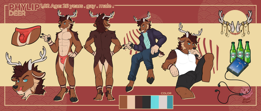 absurd_res anthro cervid felid hi_res lion male mammal mattiyyah mattiyyah_lion model_sheet pantherine solo