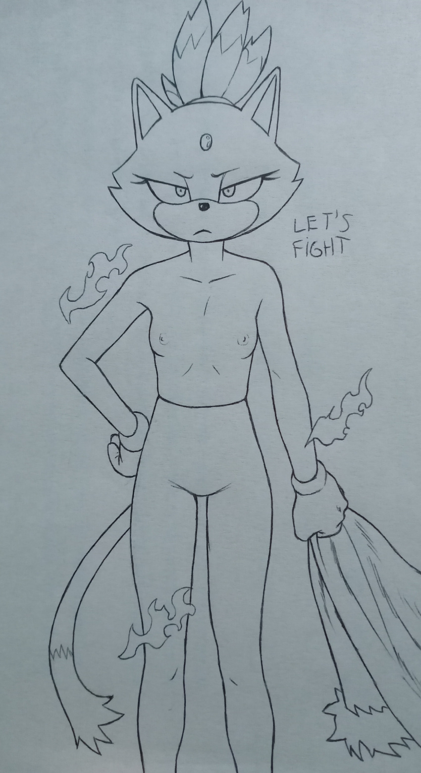 2021 absurd_res anthro blaze_the_cat breasts clothed clothing domestic_cat felid feline felis female gloves handwear hi_res looking_at_viewer mammal monochrome nipples perrox sega small_breasts solo sonic_the_hedgehog_(series) topless topless_anthro topless_female