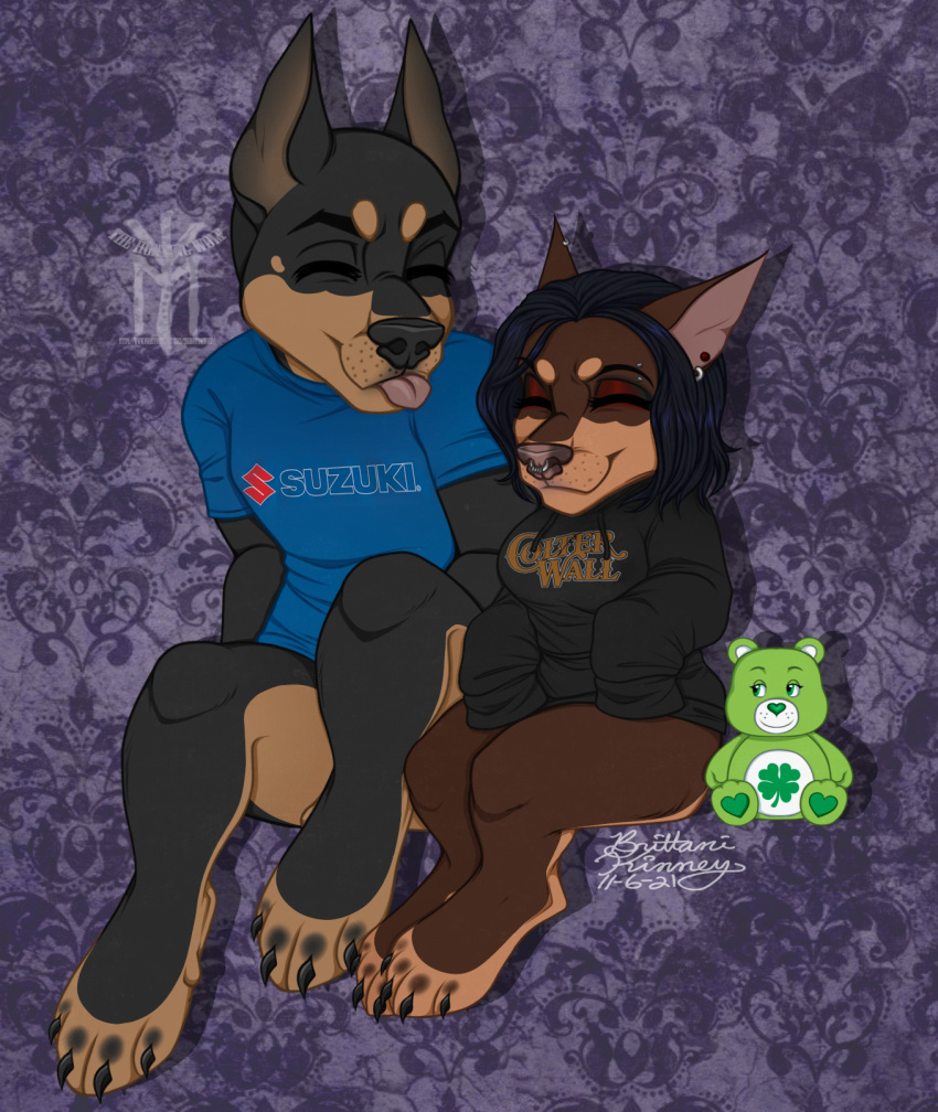 anthro canid canine canis carbon care chibi clothing couple_(disambiguation) dobermann dobermans domestic_dog female goth hi_res hoodie humanoid love male male/female mammal mates paizli pinscher plushie solo thehuntingwolf topwear ursid wall western