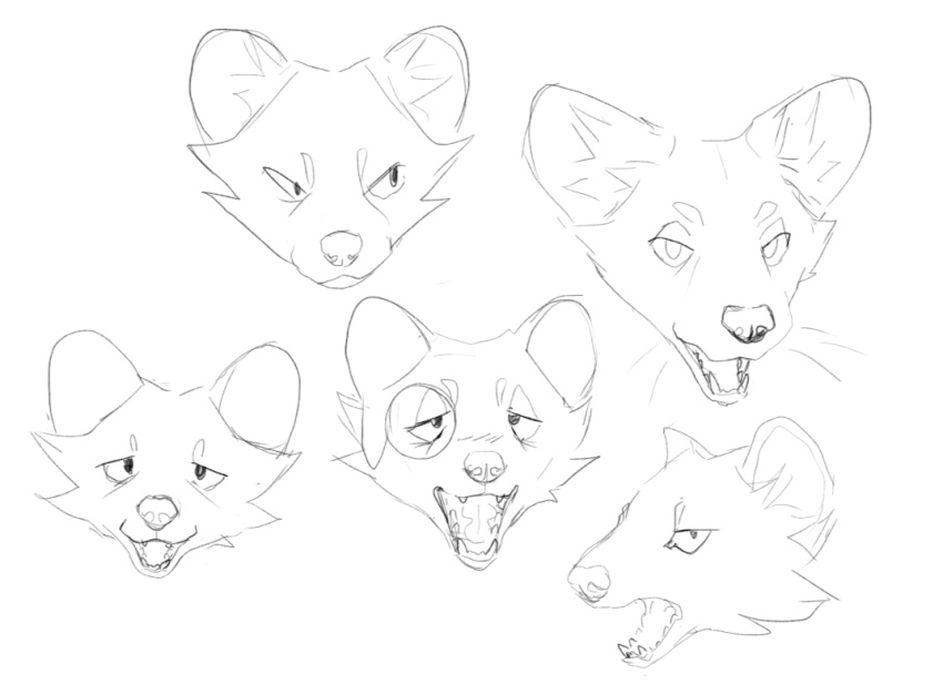 ambiguous_gender expression_sheet eyewear group gulonine headshot_portrait mammal marten monochrome monocle mustelid musteline open_mouth portrait simple_background sketch wetchop