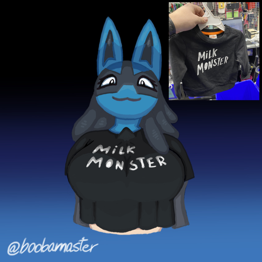 absurd_res anthro big_breasts boobamaster breasts canid canine clothed clothing female hi_res lucario mammal nintendo pok&eacute;mon pok&eacute;mon_(species) solo spikes tagme topwear video_games