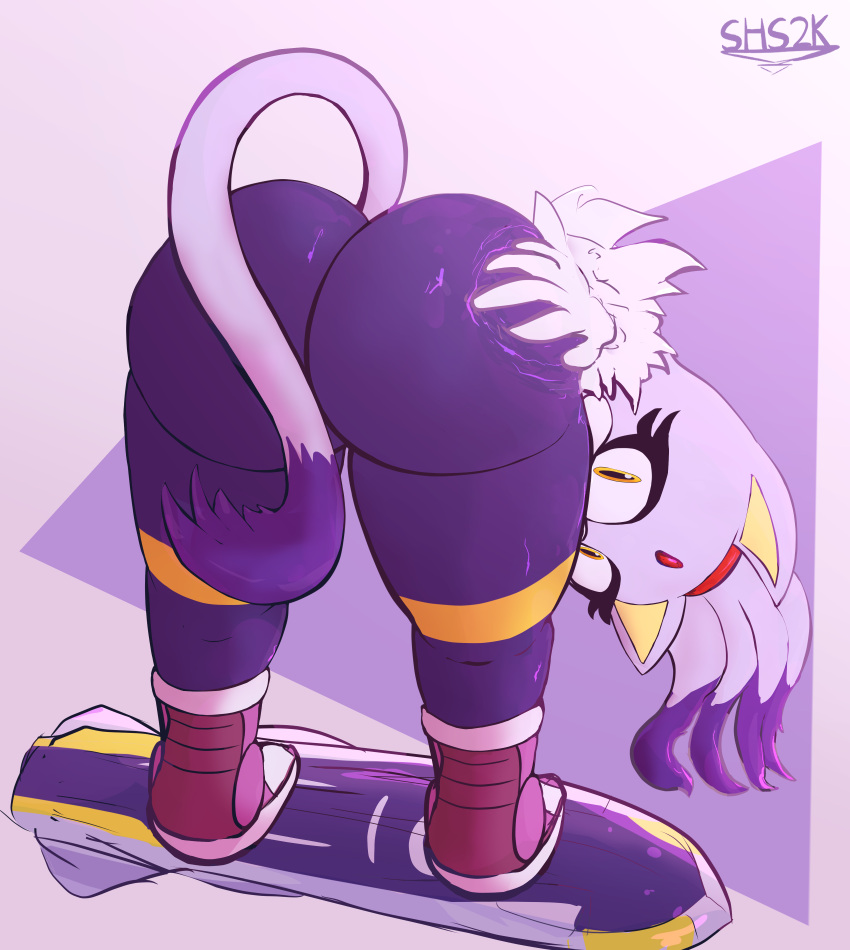 absurd_res anthro ass_up bent_over big_butt blaze_the_cat butt butt_focus butt_grab clothed clothing conditional_dnp digital_drawing_(artwork) digital_media_(artwork) domestic_cat felid feline felis female fur hand_on_butt hi_res hoverboard huge_butt legwear looking_at_viewer looking_back mammal pinup pose princess purple_body purple_clothing purple_fur royalty sega solo sonic_riders sonic_the_hedgehog_(series) superhypersonic2000_(artist) thick_thighs thigh_highs wide_hips yellow_eyes