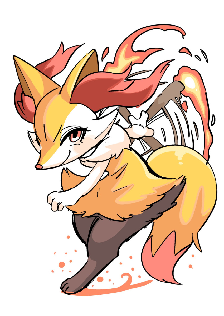 2022 ambiguous_gender anthro braixen canid canine fire fur hi_res holding_object holding_stick inner_ear_fluff looking_at_viewer mammal multicolored_body nintendo pok&eacute;mon pok&eacute;mon_(species) simple_background sketch smile solo standing stick tuft uyu video_games white_background white_body white_fur