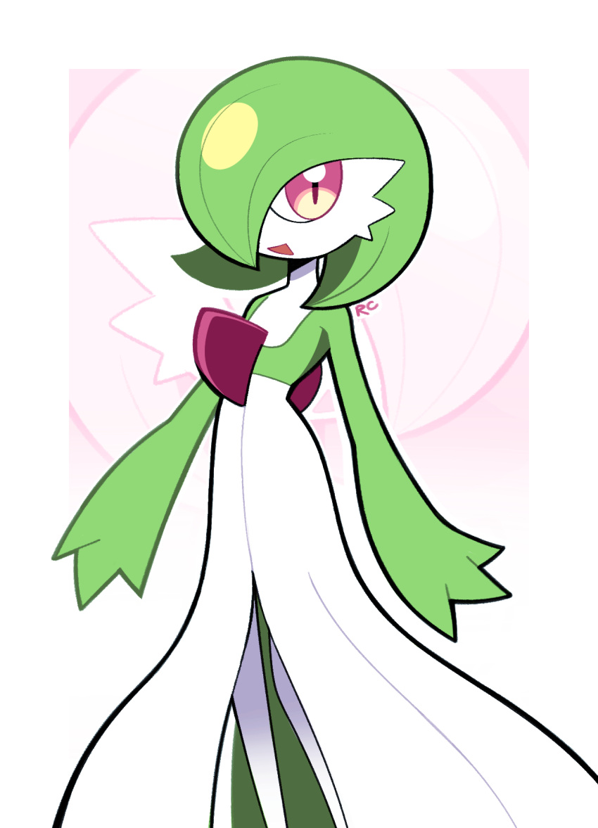 :d artsy-rc feet_out_of_frame gardevoir highres looking_at_viewer no_humans pokemon pokemon_(creature) signature smile solo zoom_layer