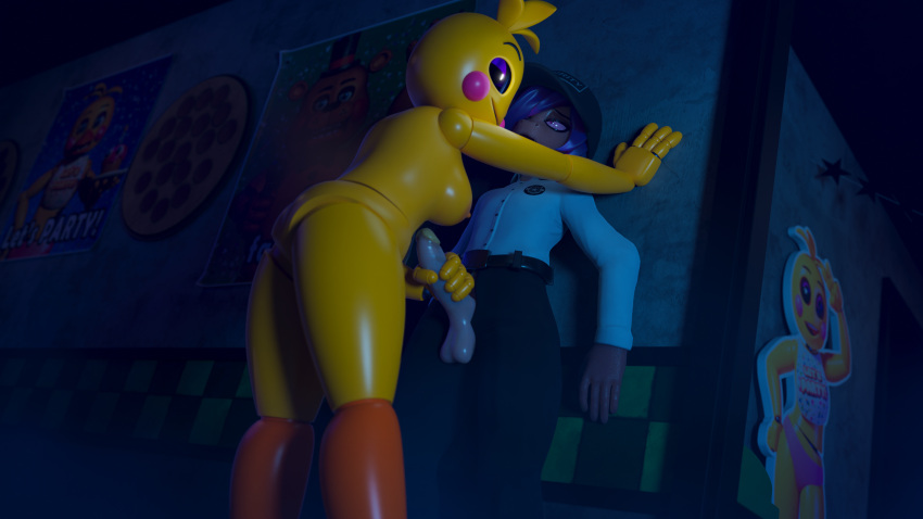 absurd_res against_surface against_wall animal_humanoid anthro ashleyorange avian bird brown_body brown_scales chicken clothing connor_(snakemayo) duo feathers female five_nights_at_freddy's five_nights_at_freddy's_2 galliform gallus_(genus) genitals hair handjob hi_res humanoid humanoid_genitalia humanoid_penis machine male male/female penile penis phasianid plantigrade purple_hair reptile reptile_humanoid robot robot_humanoid scales scalie scalie_humanoid scottgames security security_guard security_uniform sex snake snake_humanoid toy_chica_(fnaf) uniform video_games yellow_body yellow_feathers