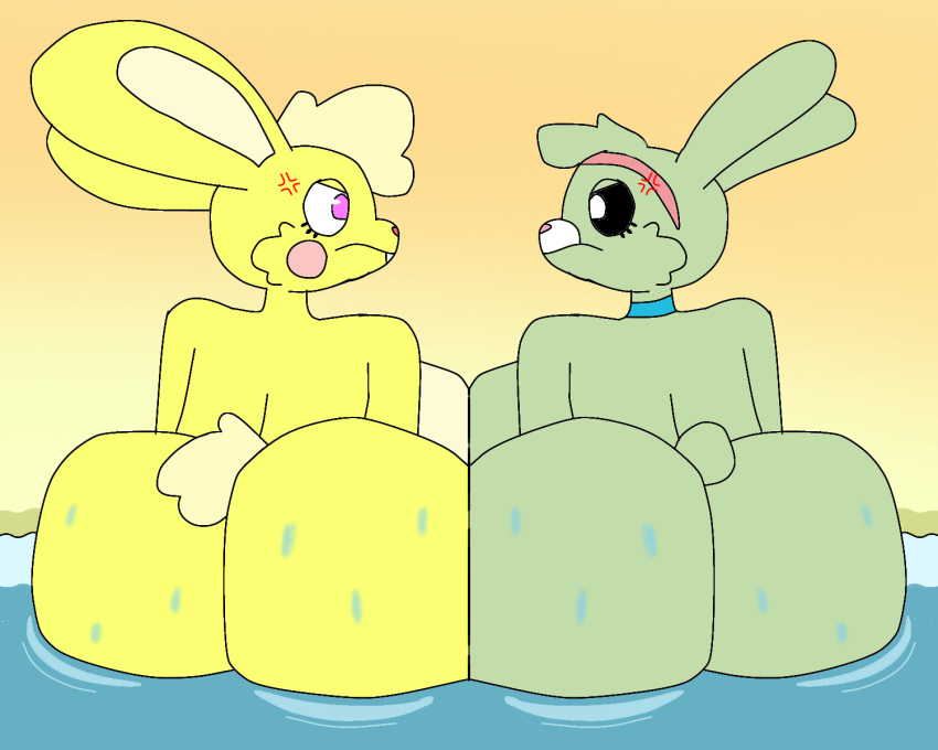 anthro beach big_breasts big_butt breasts butt cuddles_(htf) duo female female/female frustrated happy_tree_friends hi_res huge_breasts huge_butt jealous lagomorph leporid mammal octonauts presenting presenting_hindquarters rabbit rivalry sand seaside tweak_(octonauts) water wet wet_body