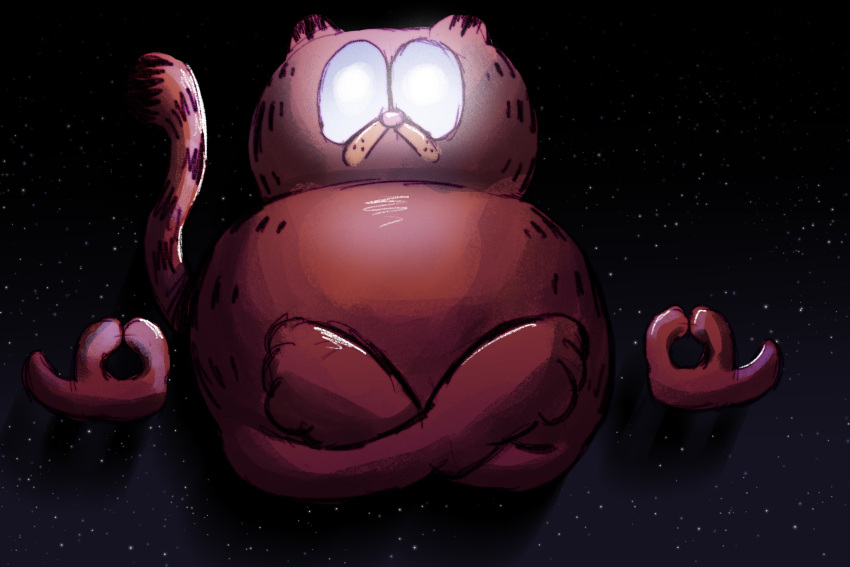 cosmos fur garfield_(series) garfield_the_cat glowing glowing_eyes hi_res levitation meditation orange_body orange_fur overweight puapka