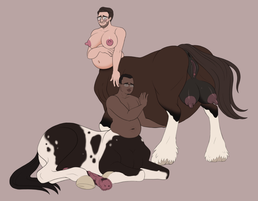 andromorph andromorph/male belly belly_rub blush breasts centaur chubby_andromorph chubby_male duo equid equid_taur equine erection eyewear frankly-art genitals glasses hand_on_stomach hooves human humanoid humanoid_taur intersex intersex/male male male/male mammal mammal_taur navel nipples pregnant pregnant_male pussy romantic romantic_couple slightly_chubby stubble taur teats thick_nipples udders