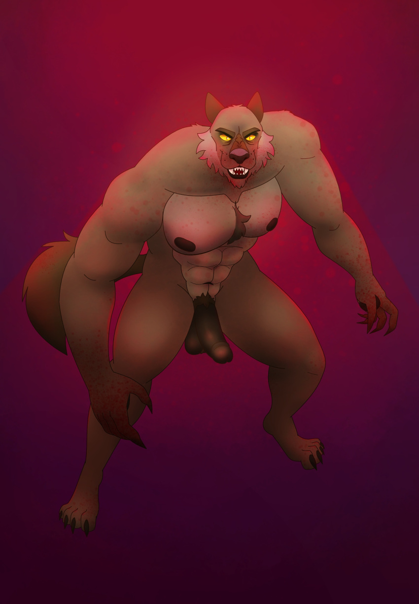 abs absurd_res angry anthro bigby_wolf canid canine canis chest_tuft facial_hair genitals hi_res humanoid_genitalia humanoid_penis hunched_over looking_at_viewer male mammal muscular muscular_male nipples nude olivepup_00 penis pubes solo tuft were werecanid werecanine werewolf wolf