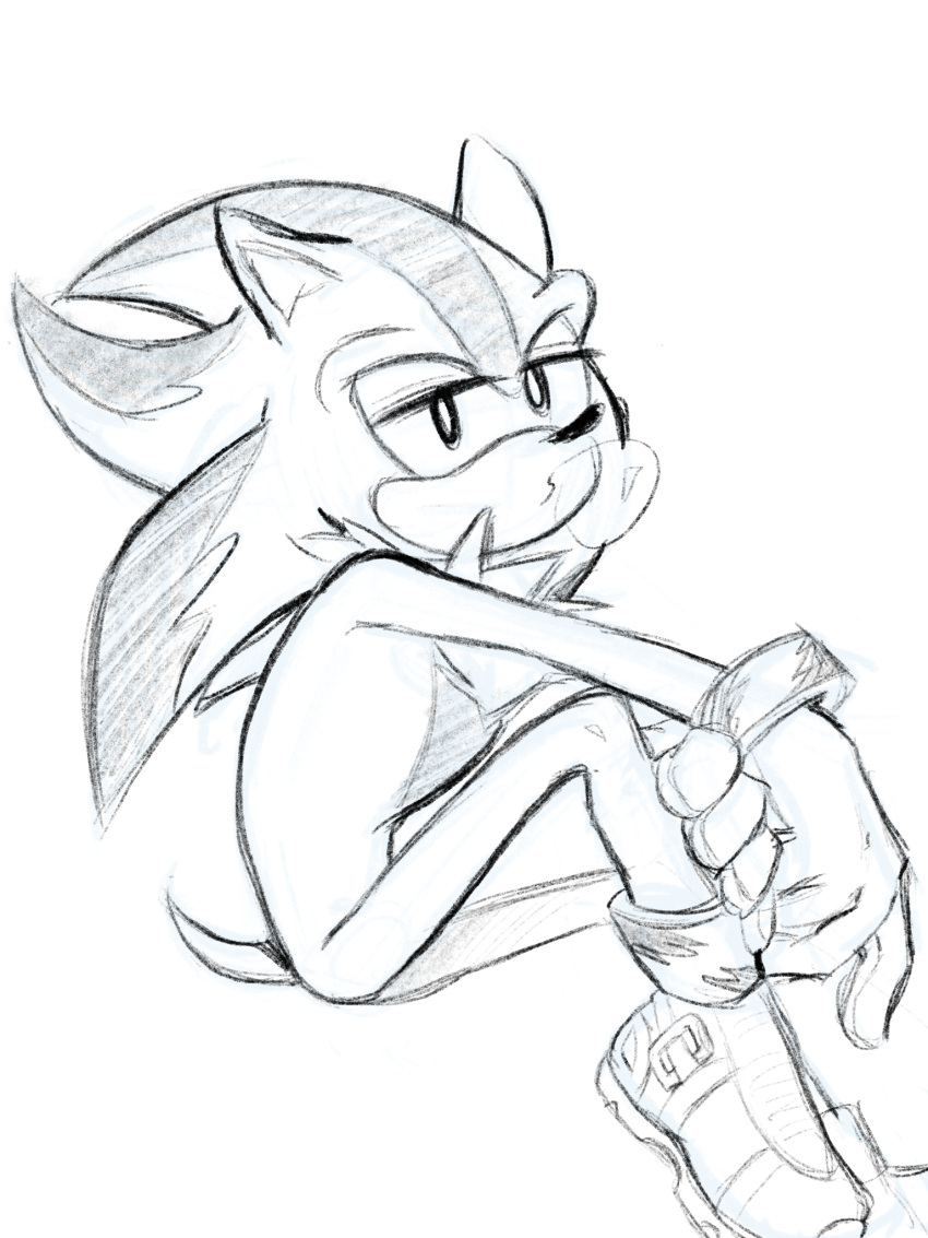 5_fingers anthro apex_the_hedgehog black_and_white bubble_gum chest_tuft clothing eulipotyphlan fan_character fingers footwear gloves handwear hedgehog hi_res male mammal monochrome pose sega shoes sketch solo sonic_the_hedgehog_(series) tuft xenn