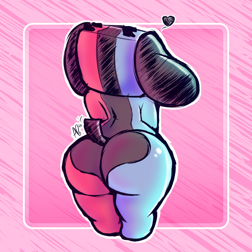 &lt;3 absurd_res animate_inanimate anthro big_butt bubble_butt butt canid convenient_censorship female floppy_ears glistening glistening_butt hi_res huge_butt mammal nintendo nintendo_switch nude pink_background presenting presenting_hindquarters puffylover69 rear_view shaded shadow short_stack signature simple_background solo standing switch_dog thick_thighs video_games