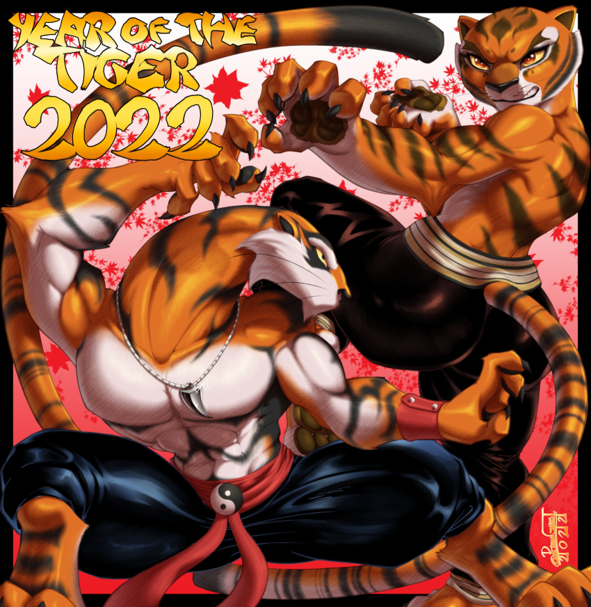 abs absurd_res anthro biceps big_butt butt chinese_zodiac clothed clothing dreamworks duo felid female fur hi_res kung_fu_panda male mammal master_tigress muscular muscular_female muscular_male orange_body orange_fur pantherine pants_only pltnm06ghost striped_body striped_fur stripes t'ai_fu:_wrath_of_the_tiger tai_fu tiger topless white_body white_fur wrath_of_the_tiger year_of_the_tiger