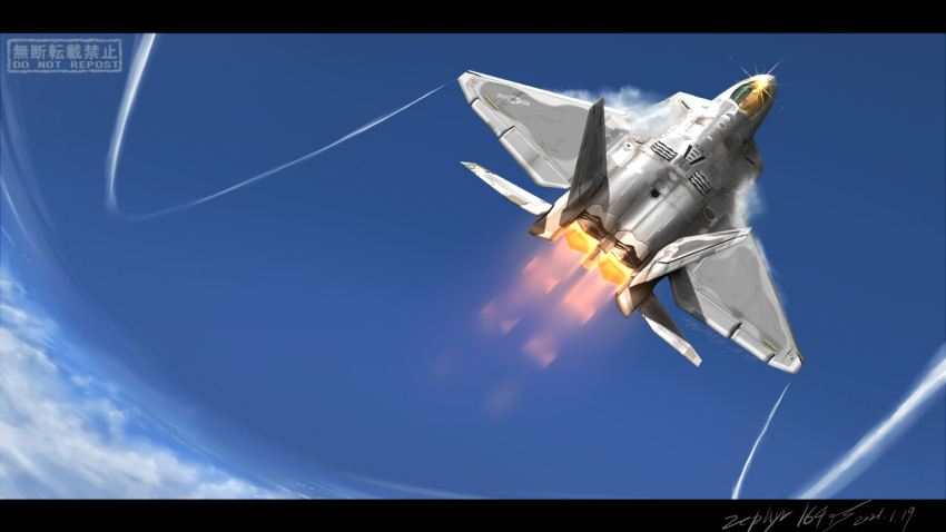 afterburner aircraft airplane commentary_request contrail dated_commentary f-22_raptor fighter_jet jet military military_vehicle no_humans original turbine zephyr164