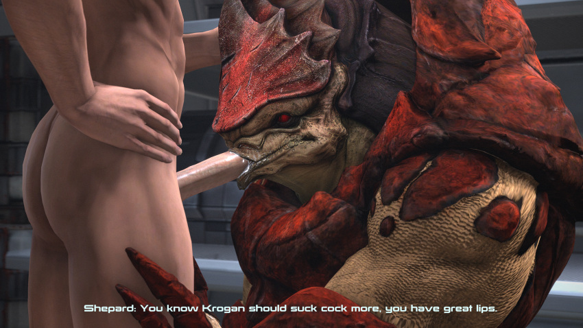 3d_(artwork) alien biceps bodily_fluids cheap-wazoo commander_shepard cum dialogue digital_media_(artwork) duo english_text erection fellatio genital_fluids genitals hi_res human humanoid humanoid_genitalia humanoid_penis interspecies kneeling krogan male male/male male_penetrated male_penetrating male_penetrating_male mammal mass_effect muscular muscular_male not_furry nude oral oral_penetration penetration penile penis precum scales sex simple_background source_filmmaker text urdnot_wrex video_games xenophilia