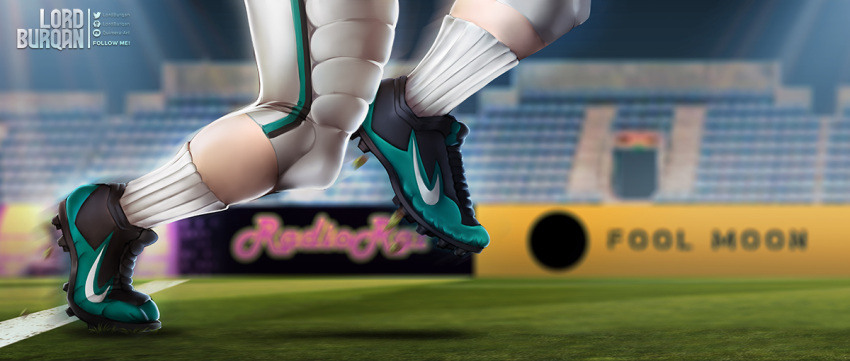 american_football anthro bottomwear cleats clothing feet football_field football_gear football_player football_uniform footwear grass human lordburqan male mammal night nike pants pheagle plant running socks solo sport stadium stadium_lighting tight_clothing turf