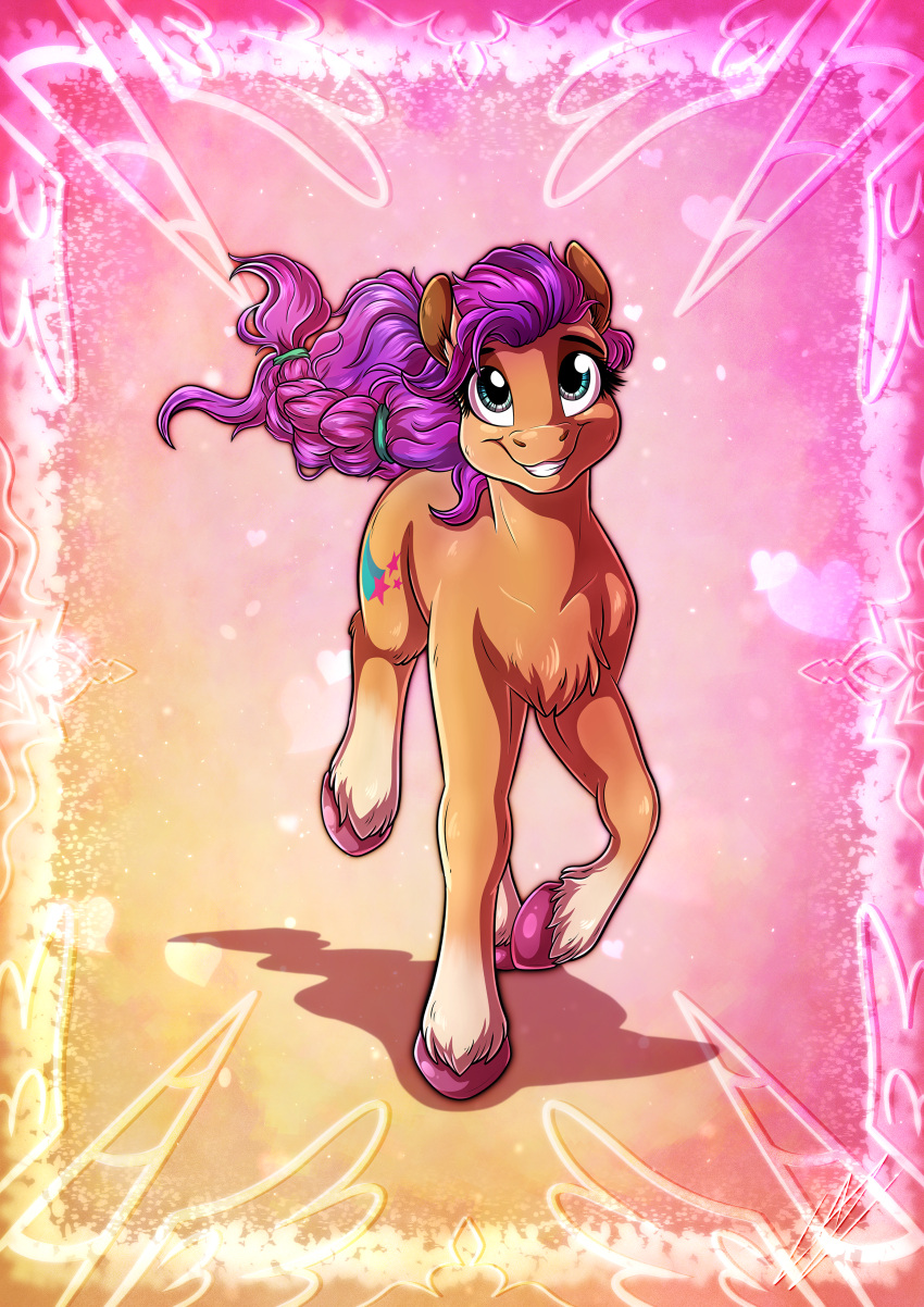 absurd_res braided_hair braided_ponytail chest_tuft earth_pony equid equine female hair hasbro hi_res hooves horse lupiarts mammal mlp_g5 my_little_pony pony portrait purple_eyes purple_hair smile solo sunny_starscout_(mlp) tuft