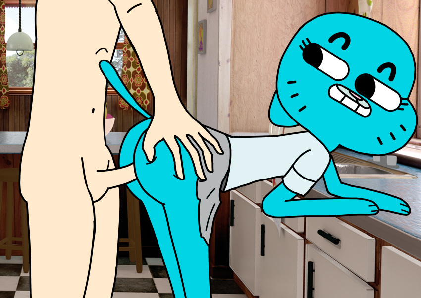 absurd_res amazing_world_gumball anthro butt cartoon_network clothed clothed/nude clothed_female_nude_male clothing domestic_cat dweller1221 felid feline felis female hi_res human human_on_anthro interspecies male male/female mammal nicole_watterson nude on_model sex the_amazing_world_of_gumball