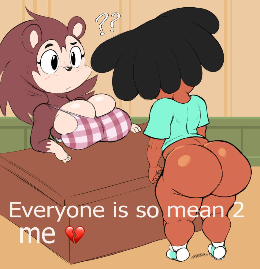 animal_crossing anthro apron apron_only big_butt bottomless brown_body butt clothed clothing dreadlocks female girly hi_res human male mammal meme mostly_nude nintendo purple_yoshi_draws sable_able video_games villager_(animal_crossing)