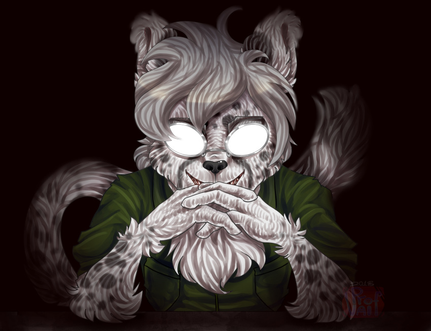 a_story_with_a_known_end anthro black_background cloth clothed clothing eyewear fur glasses green_cloth hi_res male pro-vaif simple_background sint_(hfd4) smile solo webcomic white_body white_fur