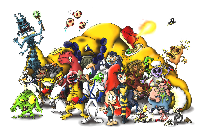 2006 absolutely_everyone alien amphibian animate_inanimate annelid big_bruty billy_the_bin bob_the_killer_goldfish canid canine canis chuck_(earthworm_jim) cyprinid cypriniform doc_duodenum domestic_cat domestic_dog earthworm earthworm_jim earthworm_jim_(series) evil_jim evil_the_cat fatty_roswell felid feline felis female fifi_(earthworm_jim) fish flamin'_yawn food food_creature gastropod goldfish group gun haplorhine henchrat hi_res human large_group major_mucus male mammal marine mollusk monkey murid murine peter_puppy primate princess_what's-her-name professor_monkey-for-a-head psy-crow queen_slug-for-a-butt ranged_weapon rat ray_gun rodent rusty_the_snowman salamander_(amphibian) sally_the_blind_cave_salamander slug snot_(earthworm_jim) snowman splapp-me-do trash_can unicycle weapon