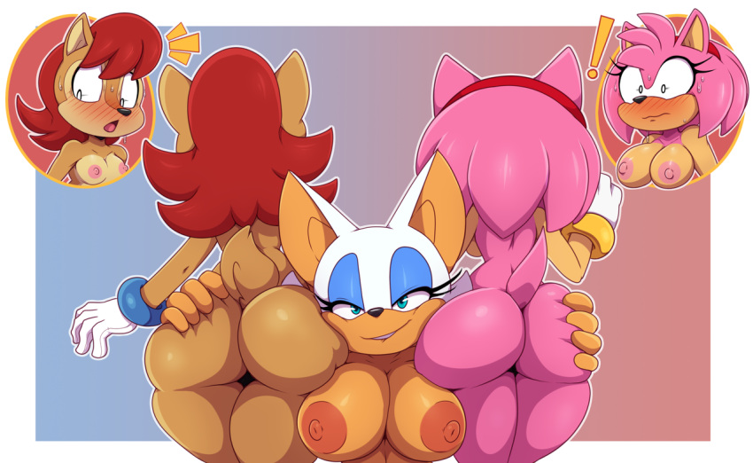 amy_rose anthro anthro_on_anthro archie_comics big_breasts big_butt bigdon1992 blush breasts butt butt_grab chiropteran eulipotyphlan female female/female group hand_on_butt hedgehog mammal nude rear_view rouge_the_bat sally_acorn sega sonic_the_hedgehog_(archie) sonic_the_hedgehog_(comics) sonic_the_hedgehog_(series) trio