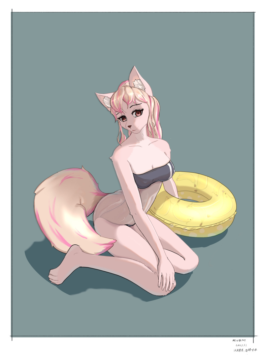 absurd_res canid canine clothing female fox gfox404 hair hi_res mammal pink_body pink_hair solo swimwear translucent translucent_clothing translucent_topwear