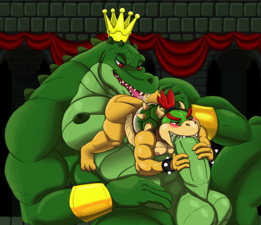 absurd_res anal anthro bowser_jr. bracelet crocodile crocodilian crocodylid crown duo fellatio hi_res jewelry king_tangu male male/male mario_bros nintendo oral penile reptile rimming scalie sex thedevilslettuce video_games