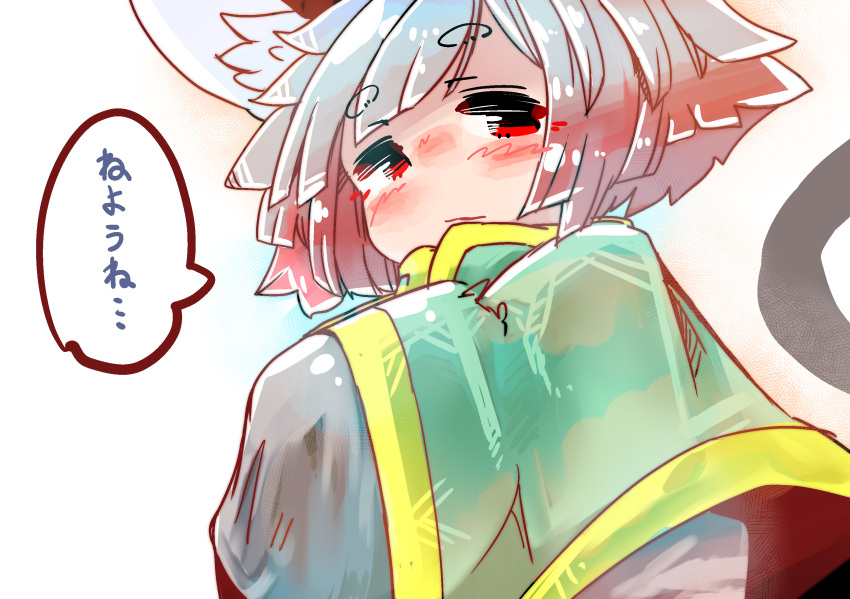 animal_humanoid big_breasts blush breasts capelet clothed clothing female grey_hair hair hi_res humanoid inner_ear_fluff japanese_text mammal mammal_humanoid mouse_humanoid murid murid_humanoid murine murine_humanoid nazrin red_eyes rodent rodent_humanoid sabitare shirt short_hair solo speech_bubble text topwear touhou translation_request tuft video_games