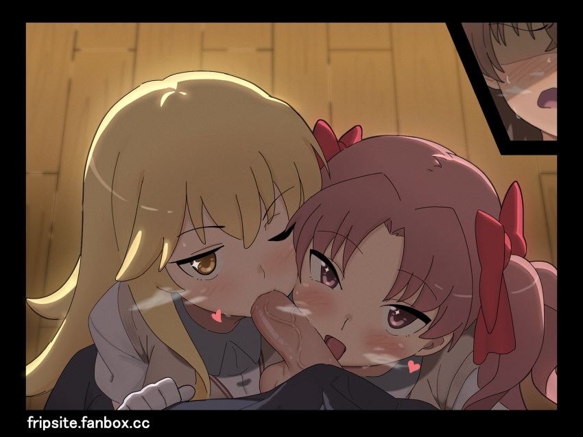 3girls bangs beige_vest blonde_hair blush bow breasts brown_hair collared_shirt eyebrows_visible_through_hair fanbox_username fellatio flipped_hair frip full-package_futanari futa_with_female futanari gloves grey_skirt hair_between_eyes hair_bow hair_ornament heart highres indoors licking licking_penis long_hair looking_at_viewer medium_breasts misaka_mikoto multiple_girls no_eyes one_eye_closed open_mouth oral parted_bangs penis pleated_skirt pov pov_crotch red_bow red_eyes red_hair school_uniform shirai_kuroko shirt shokuhou_misaki short_sleeves sidelocks skirt sparkling_eyes toaru_kagaku_no_railgun toaru_majutsu_no_index tokiwadai_school_uniform twintails wavy_mouth white_gloves white_shirt wooden_floor yellow_eyes