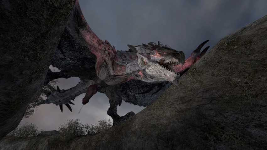 16:9 3d_(artwork) beak big_penis blue_eyes capcom claws cloud digital_media_(artwork) dragon feral flying_wyvern genitals glowing glowing_body grass grey_body grey_scales grey_sky hi_res horn kevlarcaviar looking_at_viewer male male_focus monster monster_hunter nature nature_background outside penis plant presenting presenting_penis rath_wyvern rathalos ravine rock scales sharp_teeth silver_body silver_rathalos solo solo_focus source_filmmaker spiked_tail spikes spikes_(anatomy) stripes teeth tongue tongue_out video_games widescreen