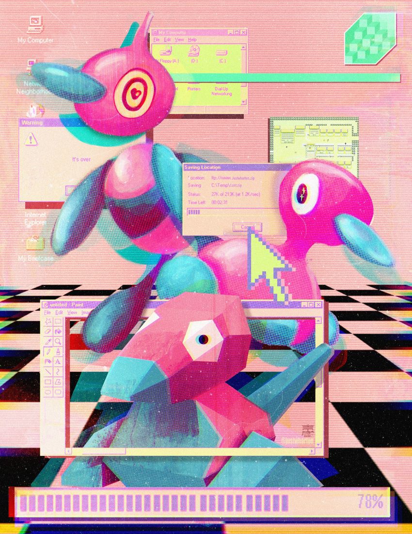 absurd_res group hi_res justwharton nintendo pok&eacute;mon pok&eacute;mon_(species) porygon porygon-z porygon2 vaporwave video_games