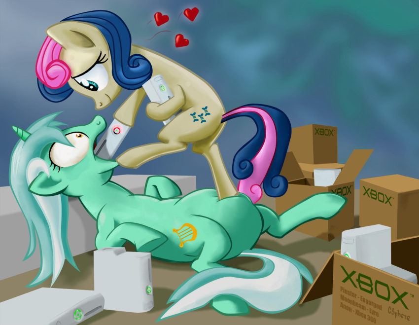 &lt;3 2011 abdominal_bulge bonbon_(mlp) box cardboard cardboard_box colored container digital_drawing_(artwork) digital_media_(artwork) duo earth_pony eating_object equid equine feeding female female/female feral foot_on_belly force_feeding forced friendship_is_magic gsphere hasbro horn horse lyra_heartstrings_(mlp) mammal microsoft my_little_pony pony red_ring_of_death stepped_on unicorn video_games what xbox xbox_360 xbox_game_studios