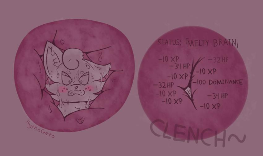 angry anthro blush bodily_fluids citrine domestic_cat ear_tuft experience_points felid feline felis gameplay_mechanics hypnocatto inner_ear_fluff inside_stomach internal male mammal saliva saliva_string solo squeezing stats status_effect tuft vore