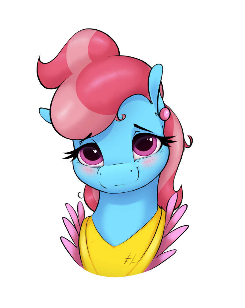 apron aquaticvibes blush bust_portrait clothing ear_piercing ear_ring earth_pony equid equine eyebrow_through_hair eyebrows female feral friendship_is_magic hair hi_res horse looking_at_viewer mammal mrs._cake_(mlp) my_little_pony piercing pony portrait solo translucent translucent_hair