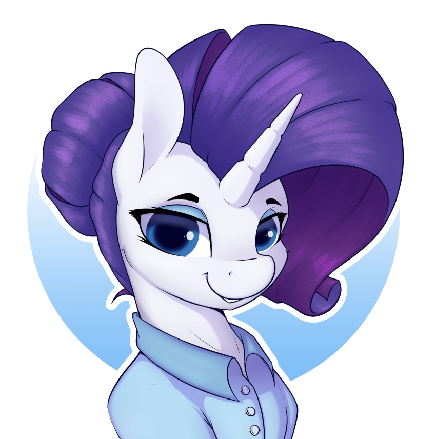 absurd_res alternate_hairstyle aquaticvibes bust_portrait clothing dress_shirt equid equine female feral friendship_is_magic hi_res horn looking_at_viewer mammal my_little_pony portrait rarity_(mlp) shirt solo topwear unicorn