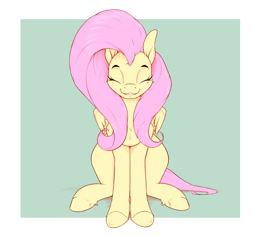 absurd_res aquaticvibes blush border equid equine eyes_closed female feral fluttershy_(mlp) friendship_is_magic hi_res hooves mammal my_little_pony pegasus smile solo white_border wings