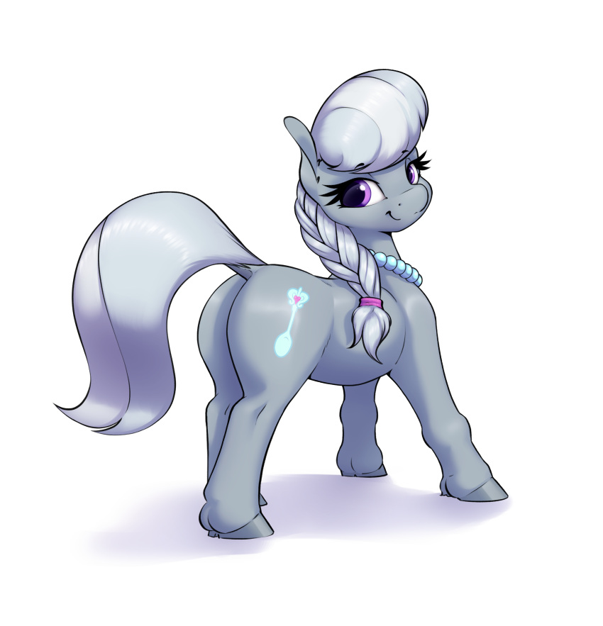 aquaticvibes cutie_mark earth_pony equid equine eyebrow_through_hair eyebrows female feral friendship_is_magic hair hi_res hooves horse jewelry looking_at_viewer looking_back mammal my_little_pony necklace pony silver_spoon_(mlp) solo translucent translucent_hair