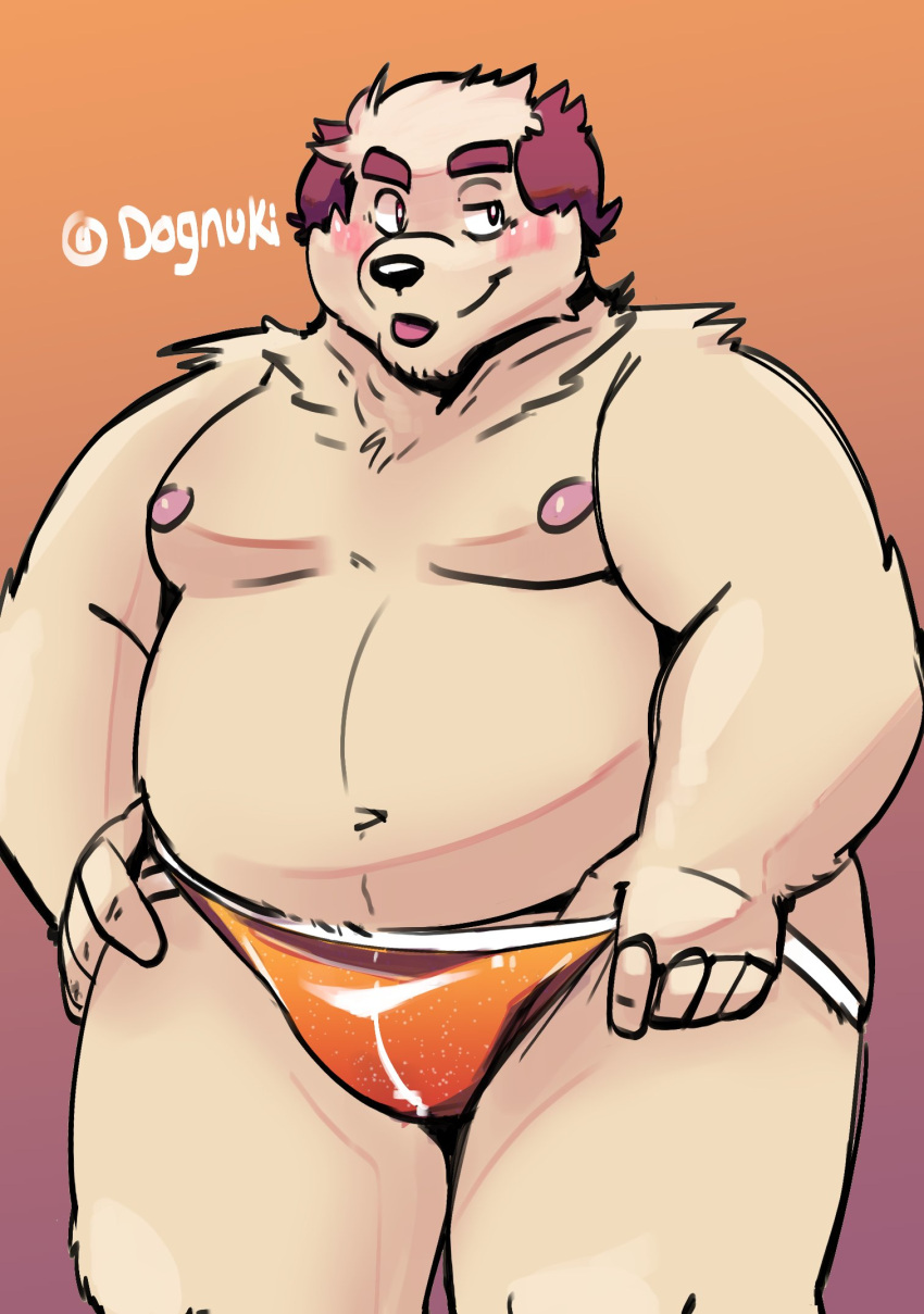 2022 anthro belly black_nose blush canid canine canis clothing domestic_dog hi_res humanoid_hands kemono male mammal moobs navel nipples overweight overweight_male realiron_(artist) solo underwear