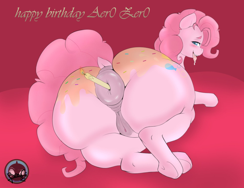 animal_genitalia animal_pussy anus bencs big_anus big_butt blue_eyes blush bodily_fluids butt candle cutie_mark dock earth_pony equid equine equine_pussy eyelashes feral fire friendship_is_magic genitals happy_birthday hasbro hi_res hooves horse huge_anus huge_butt looking_back lying mammal my_little_pony pink_body pinkie_pie_(mlp) pony puffy_anus pussy saliva signature tongue tongue_out