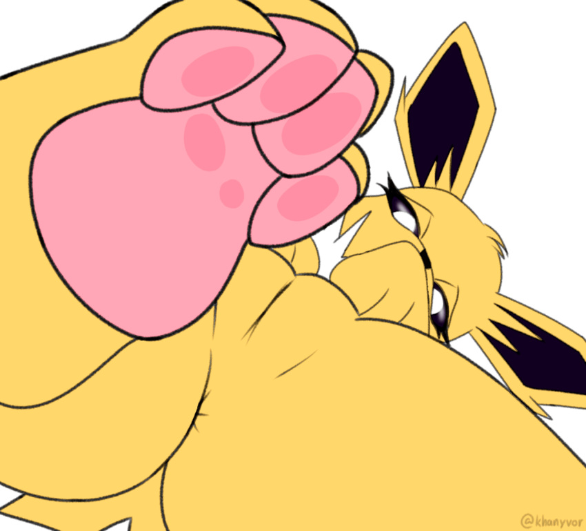 4_toes against_surface animated anus blinking cute_fangs eeveelution feet female feral first_person_view foot_focus foreshortening frame_by_frame fur genitals head_tilt jolteon khanyvor looking_at_viewer loop nintendo on_glass pawpads paws pok&eacute;mon pok&eacute;mon_(species) pussy smile solo toes video_games yellow_body yellow_fur
